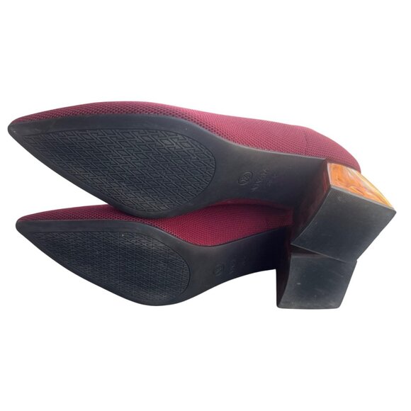 Vivaia Burgundy Pointed-Toe Block Heel Shoes EU 38.5 /US 7.5 Women’s Knit Upper - Picture 9 of 11